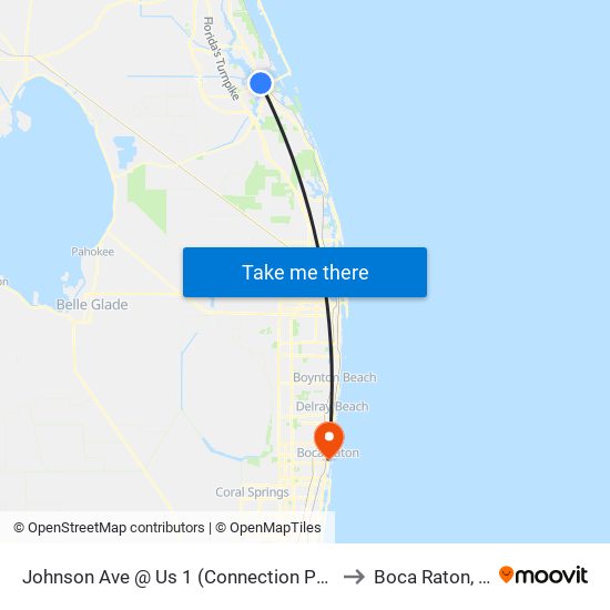 Johnson Ave @ Us 1 (Connection Point) to Boca Raton, FL map