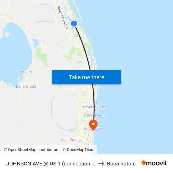JOHNSON AVE @ US 1 (connection point) to Boca Raton, FL map