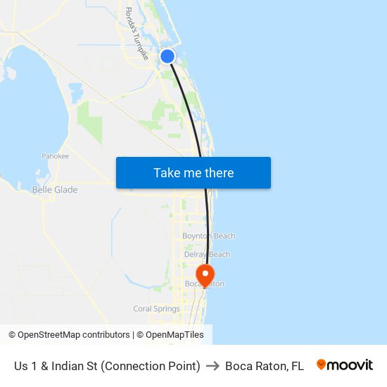 Us 1 & Indian St (Connection Point) to Boca Raton, FL map