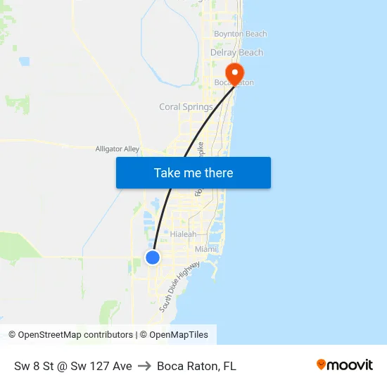 Sw 8 St @ Sw 127 Ave to Boca Raton, FL map