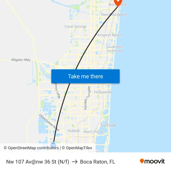 Nw 107 Av@nw 36 St (N/f) to Boca Raton, FL map