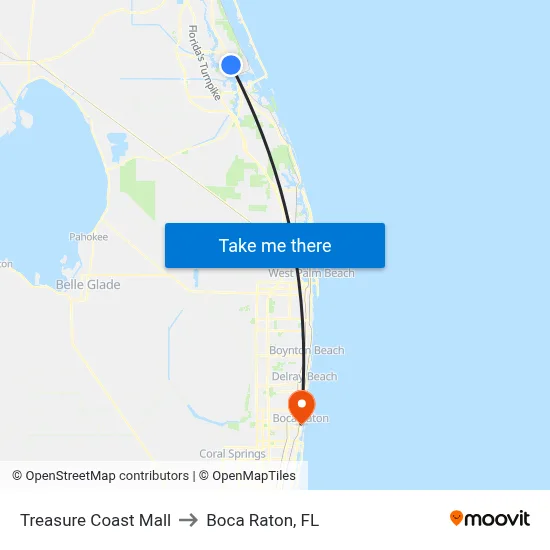 Treasure Coast Mall to Boca Raton, FL map