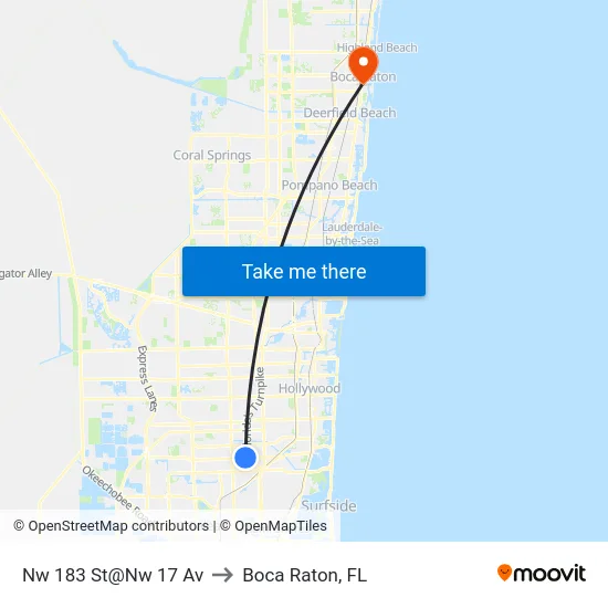 Nw 183 St@Nw 17 Av to Boca Raton, FL map