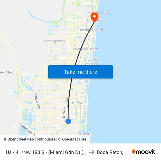 Us 441/Nw 183 S - (Miami Gdn D) (S) to Boca Raton, FL map