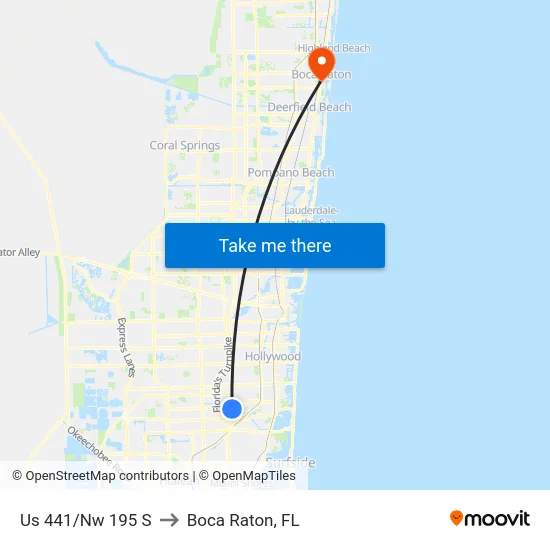Us 441/Nw 195 S to Boca Raton, FL map
