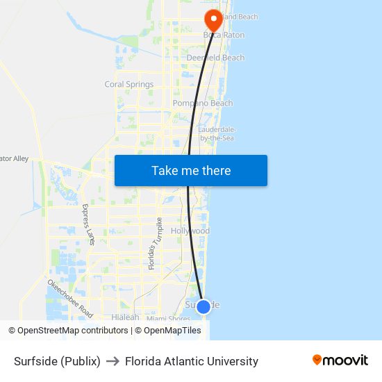 Surfside (Publix) to Florida Atlantic University map