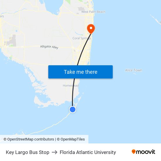 Key Largo Bus Stop to Florida Atlantic University map