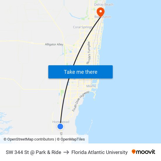 SW 344 St @ Park & Ride to Florida Atlantic University map