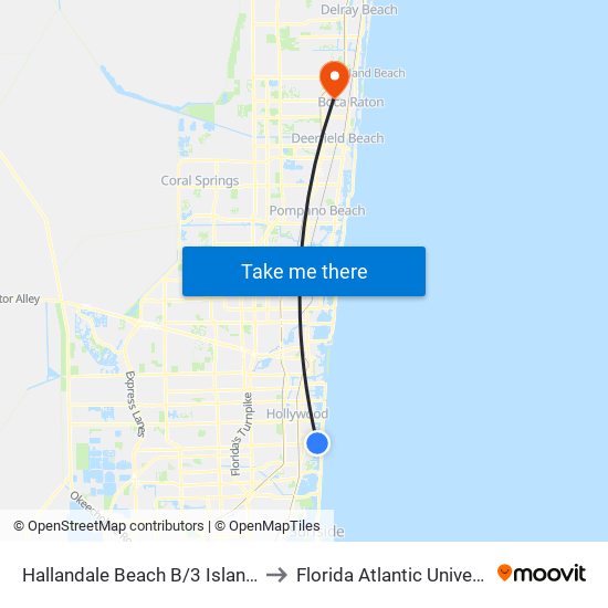 Hallandale Beach B/3 Islands B to Florida Atlantic University map
