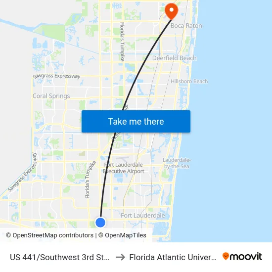US 441/Southwest 3rd Street to Florida Atlantic University map
