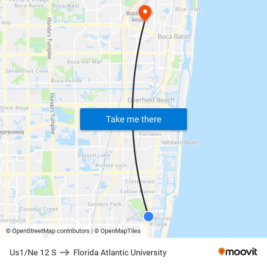Us1/Ne 12 S to Florida Atlantic University map