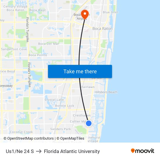 Us1/Ne 24 S to Florida Atlantic University map