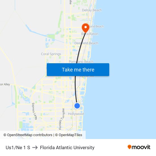 Us1/Ne 1 S to Florida Atlantic University map