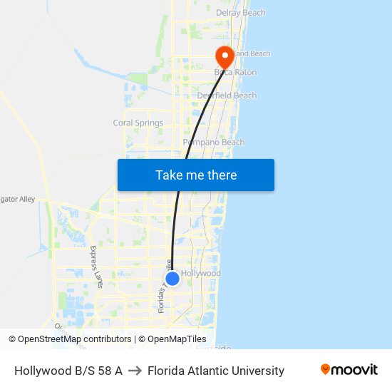 Hollywood B/S 58 A to Florida Atlantic University map