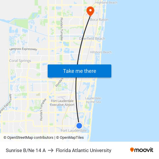 Sunrise B/Ne 14 A to Florida Atlantic University map