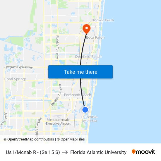 Us1/Mcnab R - (Se 15 S) to Florida Atlantic University map