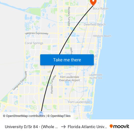 University D/Sr 84 - (Whole Foods) to Florida Atlantic University map