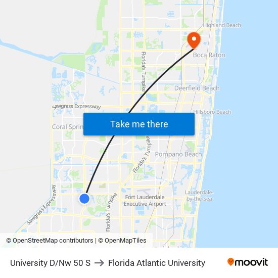 University D/Nw 50 S to Florida Atlantic University map