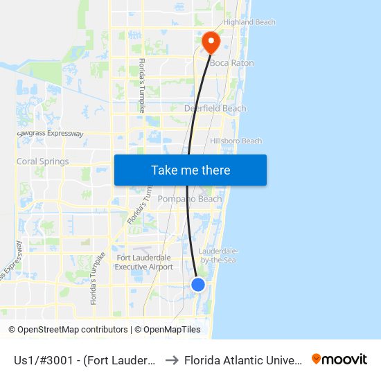 Us1/#3001 - (Fort Lauderdale) to Florida Atlantic University map