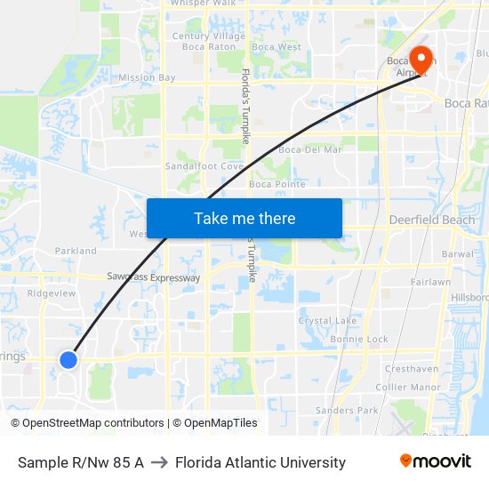 SAMPLE R/NW 85 A to Florida Atlantic University map