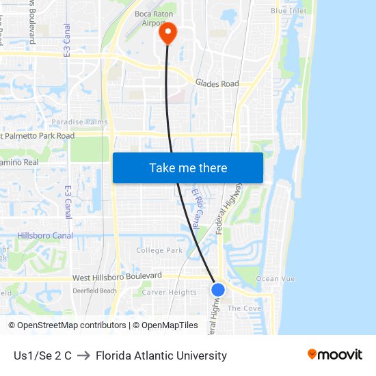 US1/SE 2 C to Florida Atlantic University map