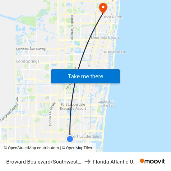 Broward Boulevard/Southwest 27th Avenue to Florida Atlantic University map