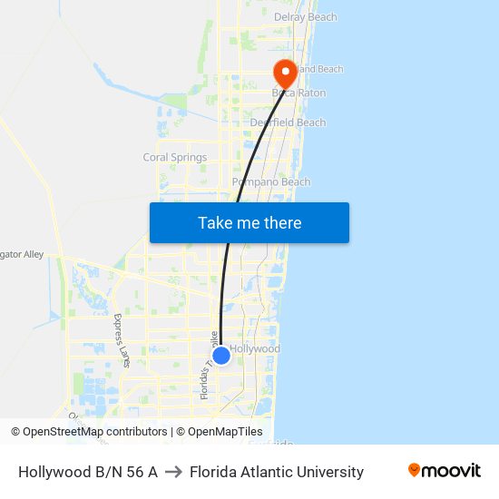 Hollywood B/N 56 A to Florida Atlantic University map