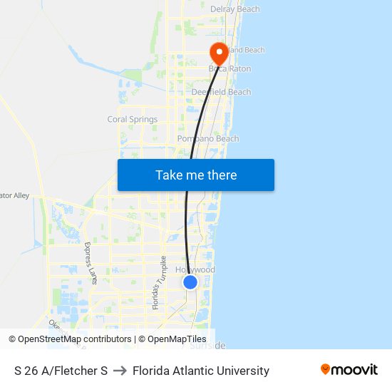 S 26 A/Fletcher S to Florida Atlantic University map