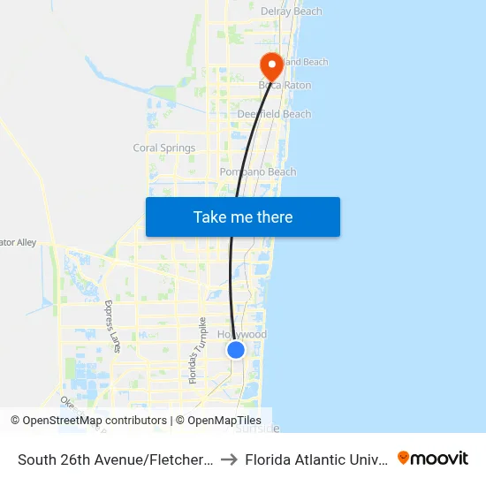 South 26th Avenue/Fletcher Street to Florida Atlantic University map