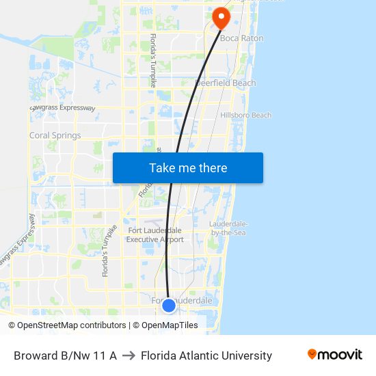 Broward B/Nw 11 A to Florida Atlantic University map