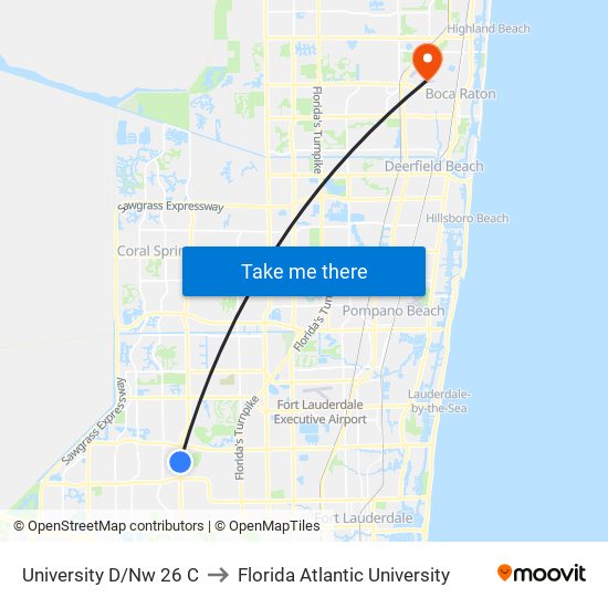 University D/Nw 26 C to Florida Atlantic University map