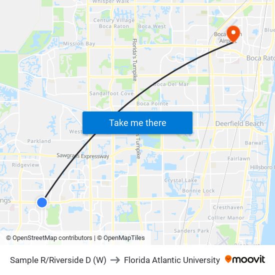 Sample R/Riverside D (W) to Florida Atlantic University map