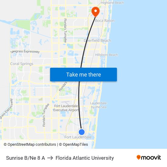 Sunrise B/Ne 8 A to Florida Atlantic University map