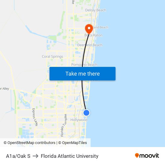 A1a/Oak S to Florida Atlantic University map