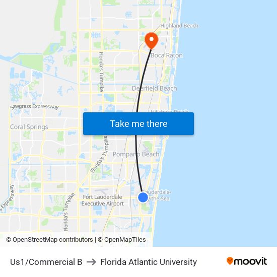 Us1/Commercial B to Florida Atlantic University map