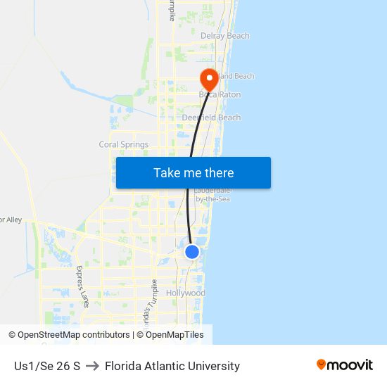 US1/SE 26 S to Florida Atlantic University map