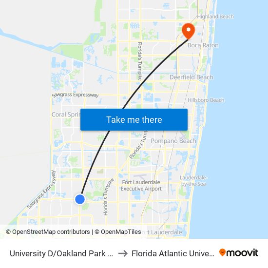 University D/Oakland Park B (N) to Florida Atlantic University map