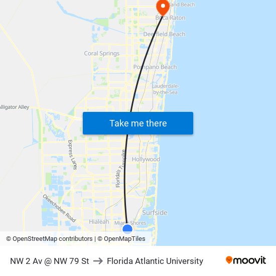 NW 2 Av @ NW 79 St to Florida Atlantic University map