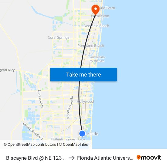 Biscayne Blvd @ NE 123 St to Florida Atlantic University map