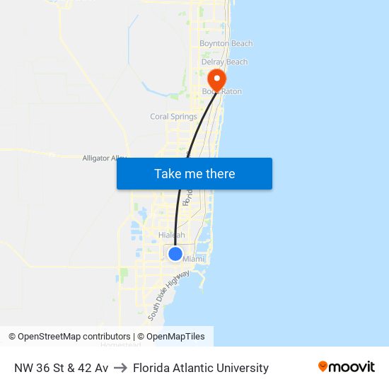 NW 36 St & 42 Av to Florida Atlantic University map