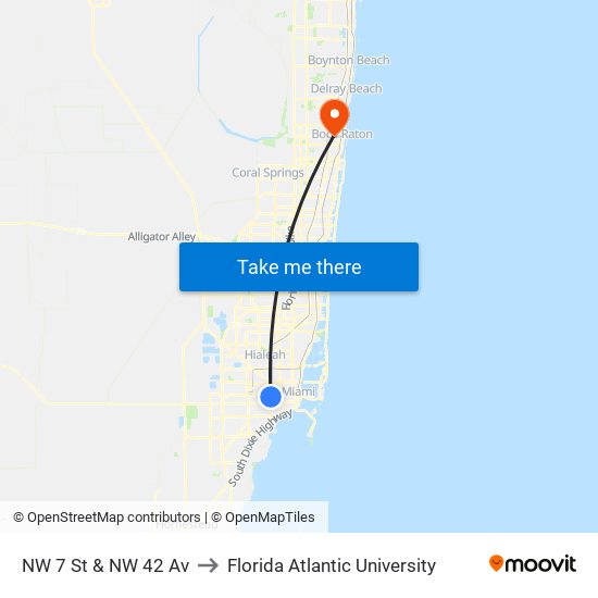 NW 7 St & NW 42 Av to Florida Atlantic University map