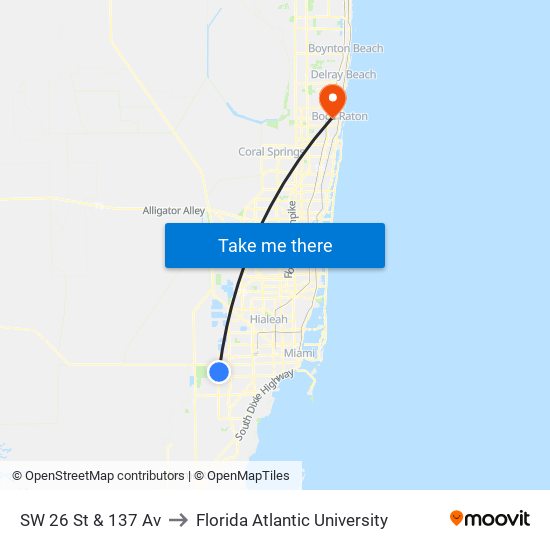 SW 26 St & 137 Av to Florida Atlantic University map