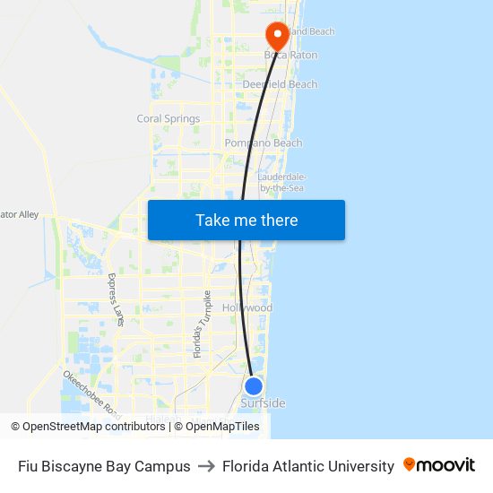 Fiu Biscayne Bay Campus to Florida Atlantic University map