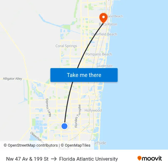 Nw 47 Av & 199 St to Florida Atlantic University map