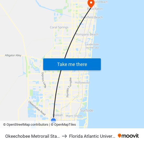 Okeechobee Metrorail Station to Florida Atlantic University map