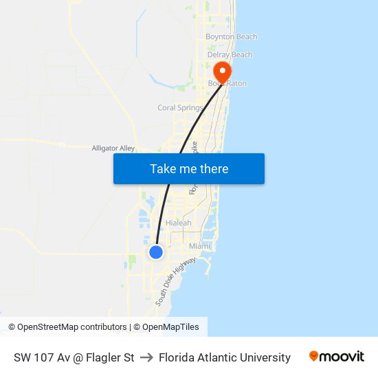 SW 107 Av @ Flagler St to Florida Atlantic University map