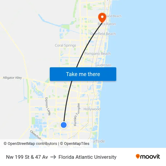 Nw 199 St & 47 Av to Florida Atlantic University map