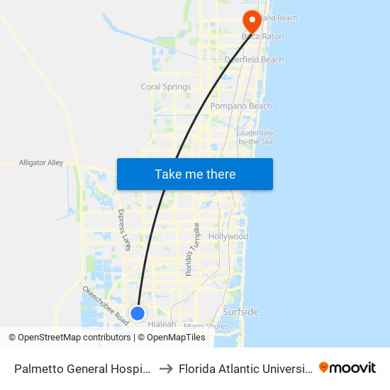 Palmetto General Hospital to Florida Atlantic University map