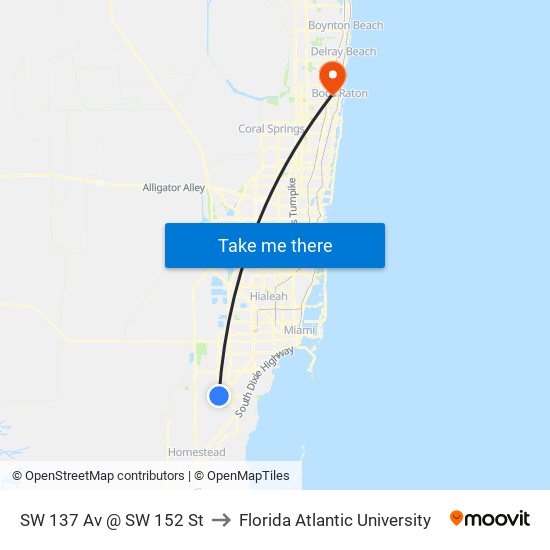 SW 137 Av @ SW 152 St to Florida Atlantic University map