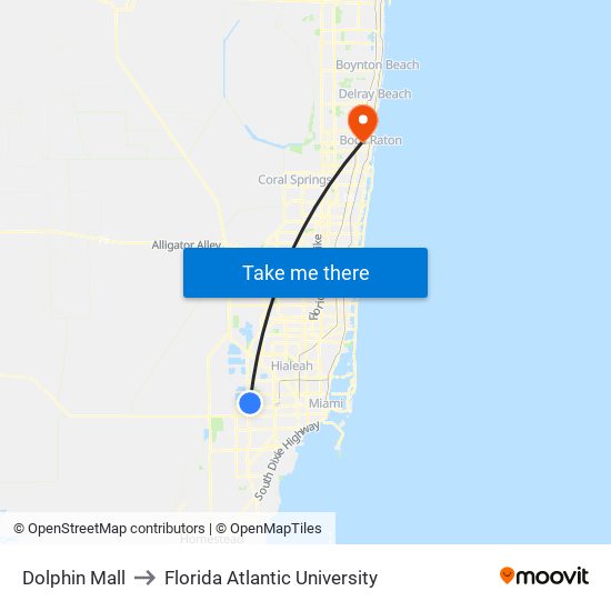 Dolphin Mall to Florida Atlantic University map